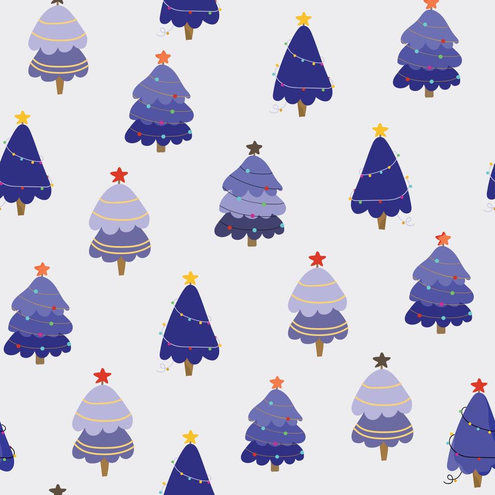 Blue christmas tree seamless pattern vector