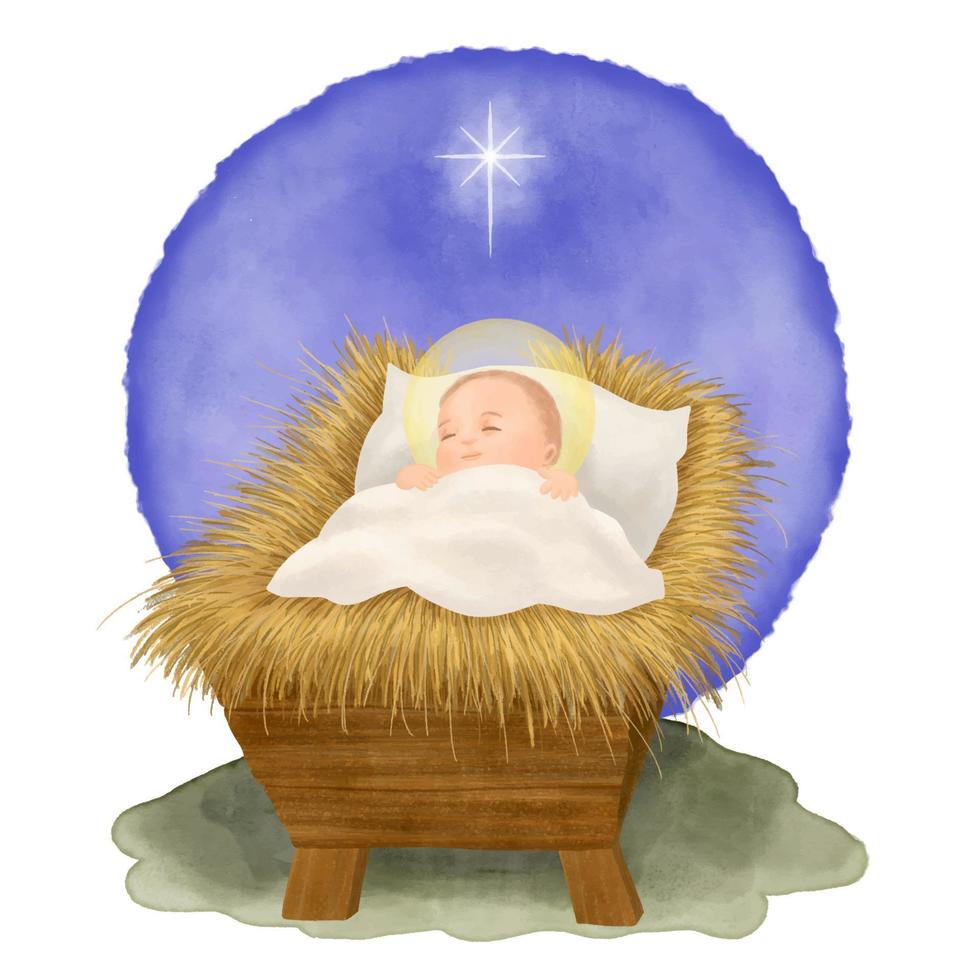 niño Jesús en el pesebre, símbolo del cristianismo, natividad vector