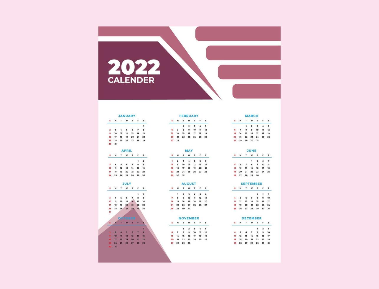 2022 Calendar Design Template vector