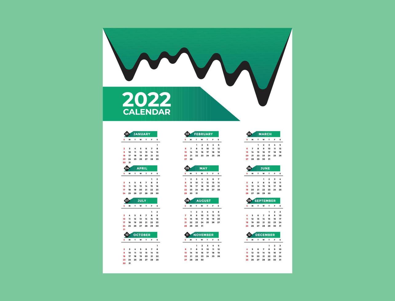 Print Ready Wall Calendar Template For 2022 Year vector