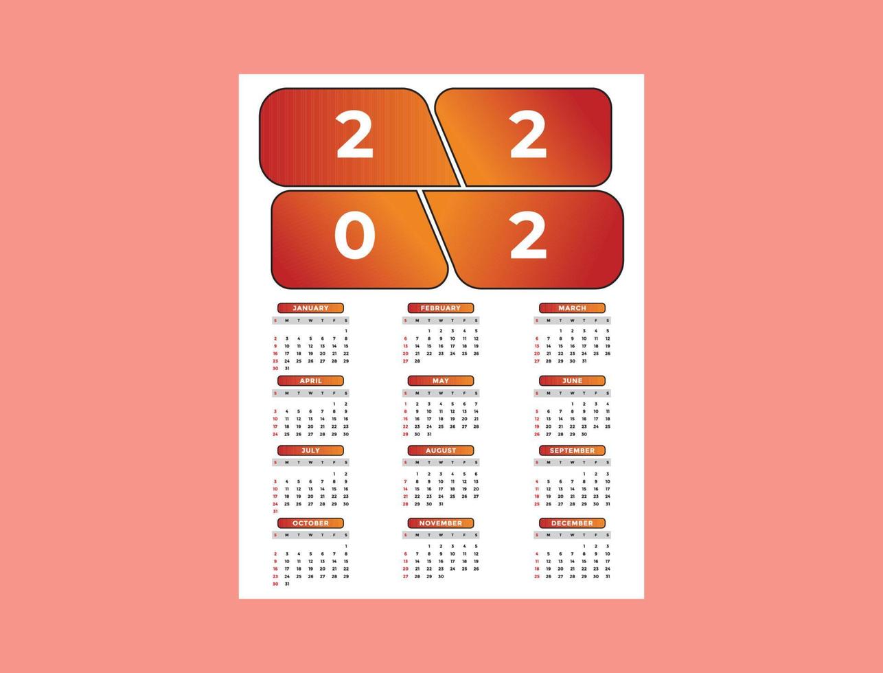 Modern 2022 Calendar Design Template vector