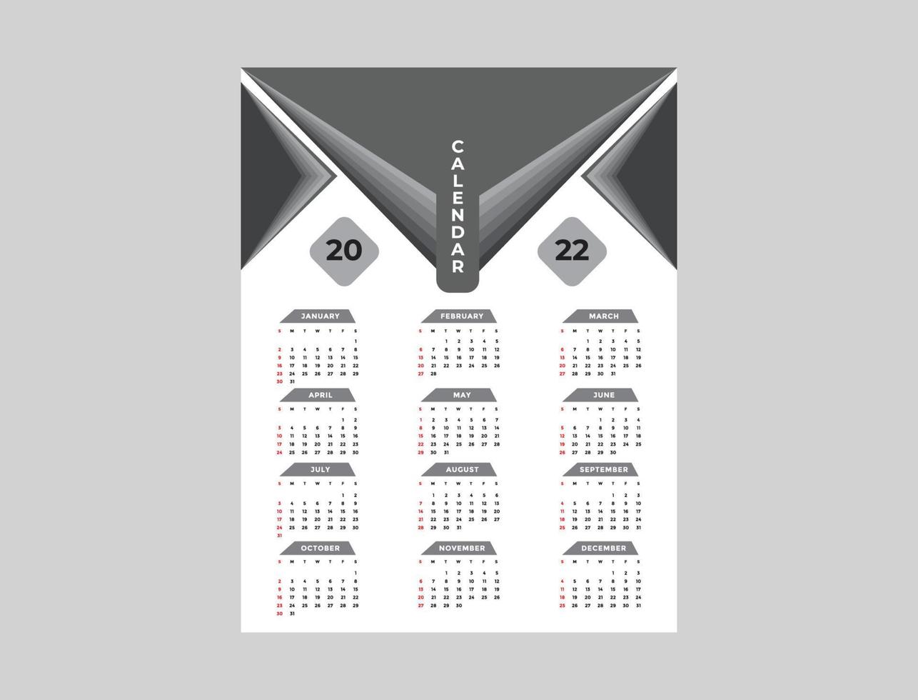 Simple Wall Calendar Design For 2022 vector