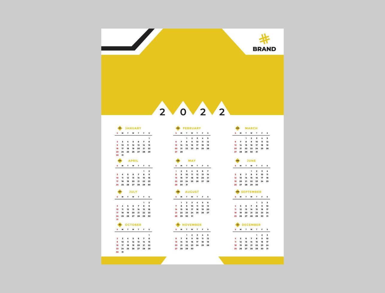 plantilla de diseño de calendario de una página 2022, archivo editable vector