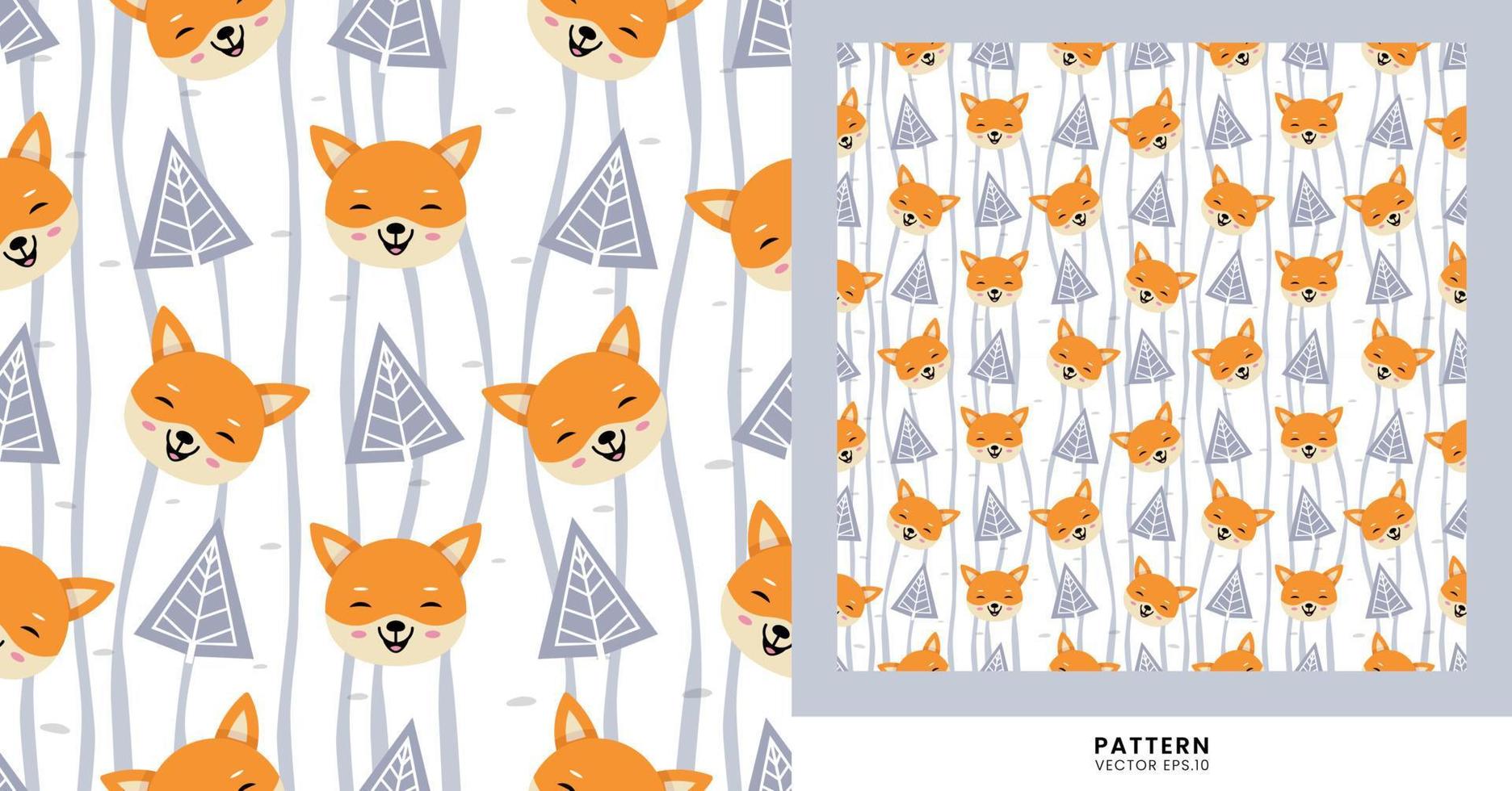 Cute Fox animal pattern with bush ornaments, the pattern is suitable for children can be used for clothes, wall decorations, design backgrounds etc. vector