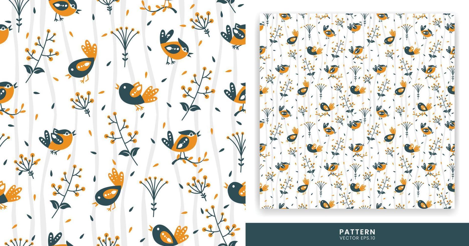 Pattern - vector design with cute blue and orange bird theme, great for designing clothes, wallpapers, posters and other design needs.