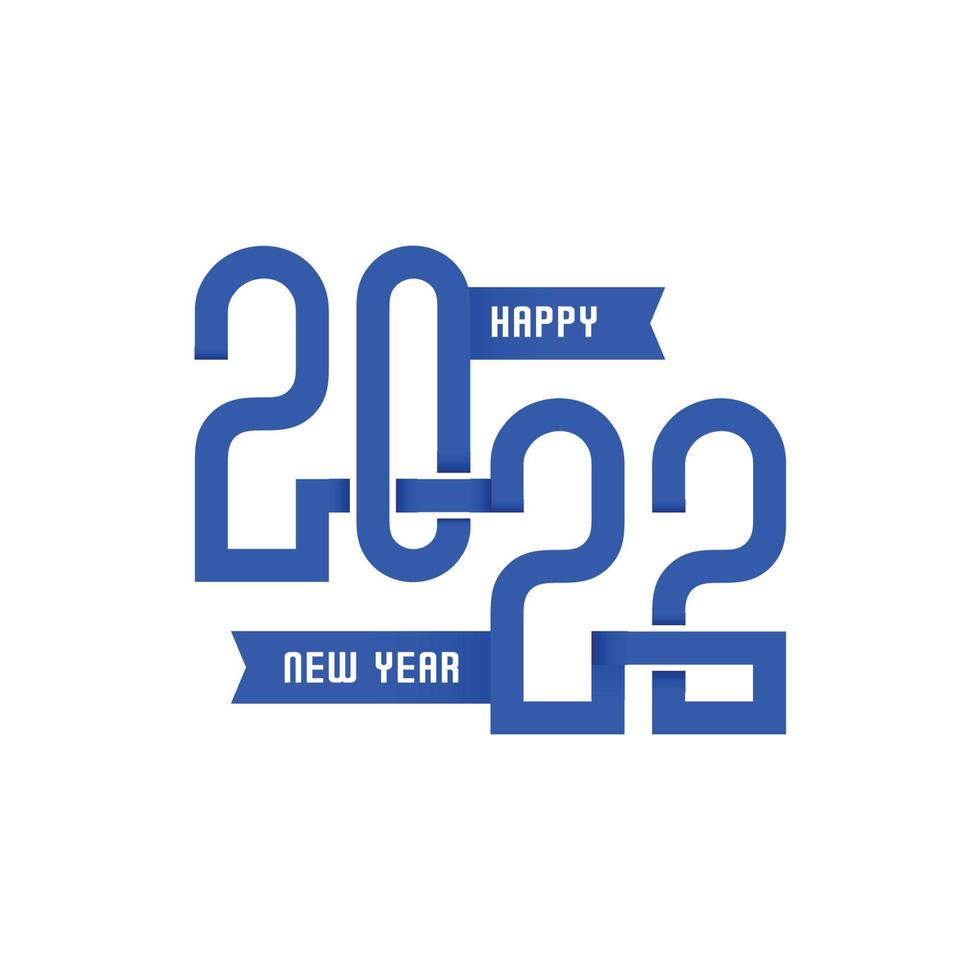 Happy new year 2022 thick blue line connected, the new year 2022 celebration. vector