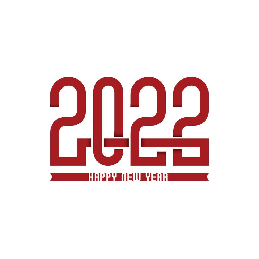 Happy new year 2022 thick red line connected, the new year 2022 celebration. vector