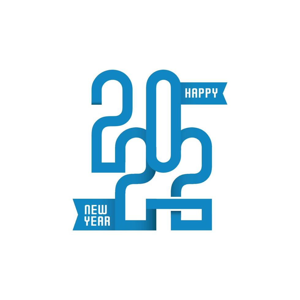 Happy new year 2022 thick soft blue line connected. The new year 2022 celebration. vector