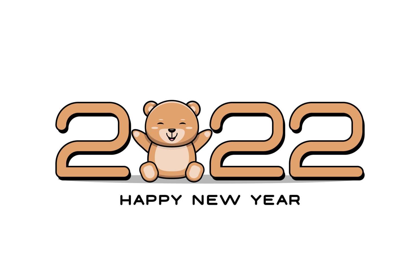Happy New Year 2022. Simple design with a bear animal theme, suitable for children's themed designs, such as posters, banners, calendars. vector