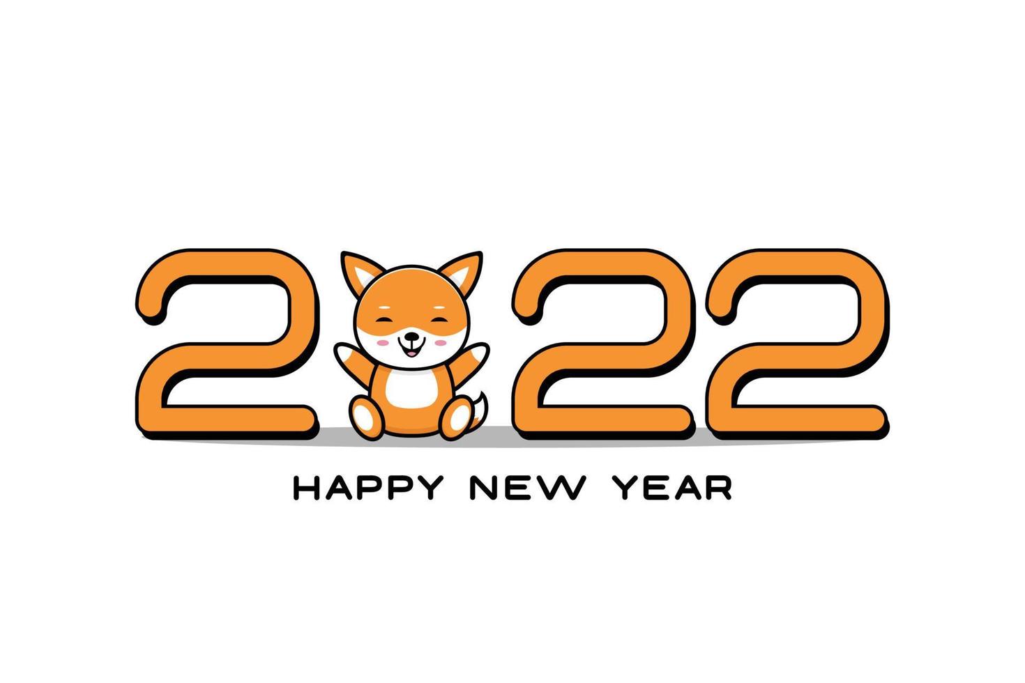 Happy New Year 2022. Simple design with a fox animal theme, suitable for children's themed designs, such as posters, banners, calendars. vector