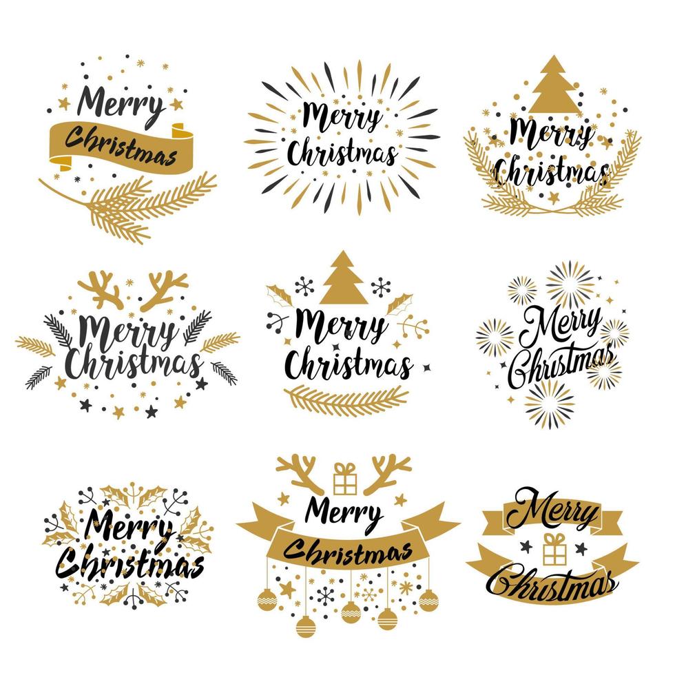 tarjetas de diseño de letras de caligrafía de feliz navidad, conjunto vector