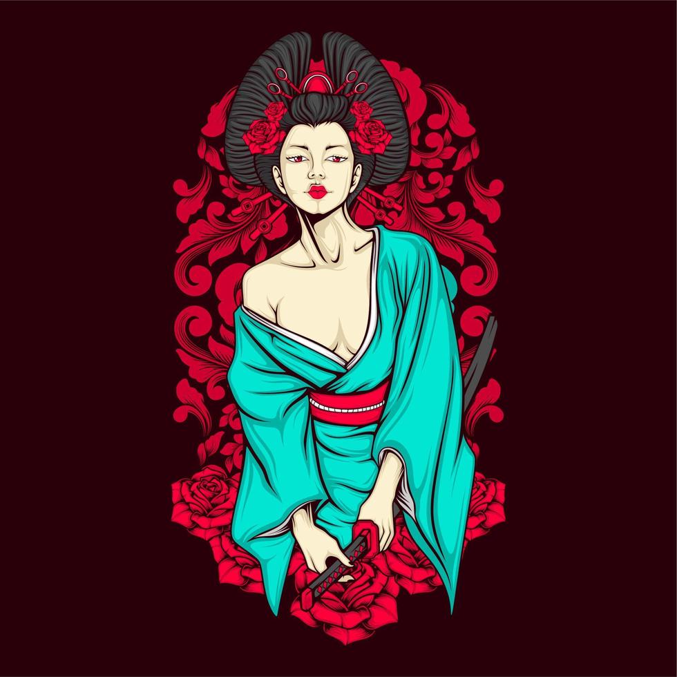 awesome samurai geisha vector