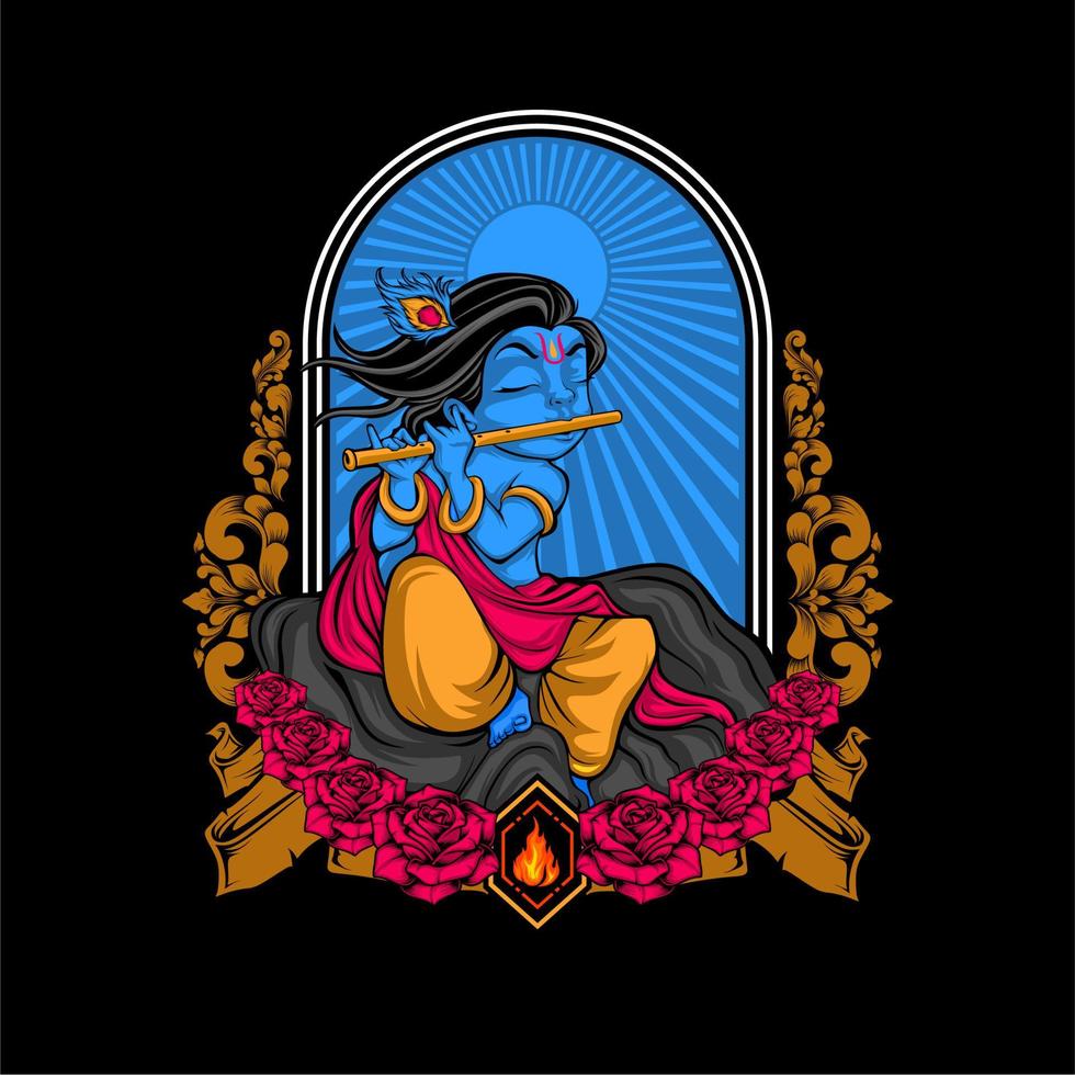 krishna play flute vector