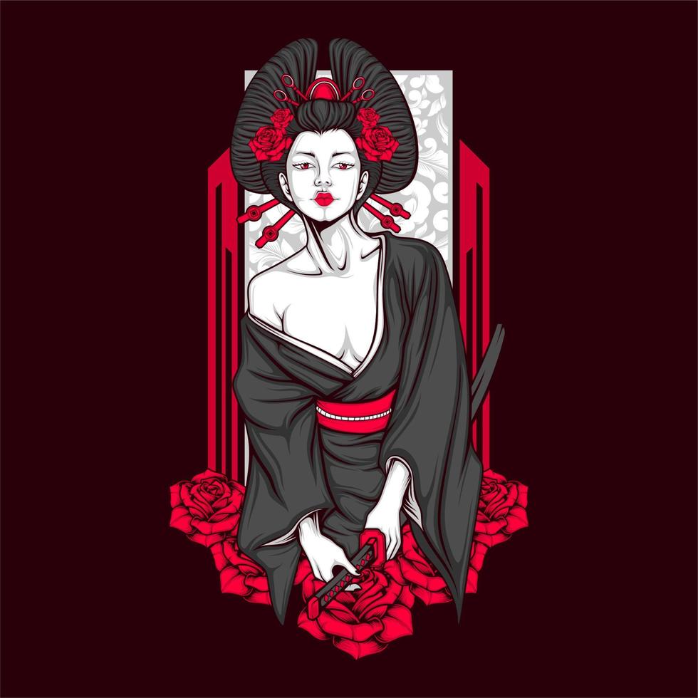 awesome samurai geisha vector