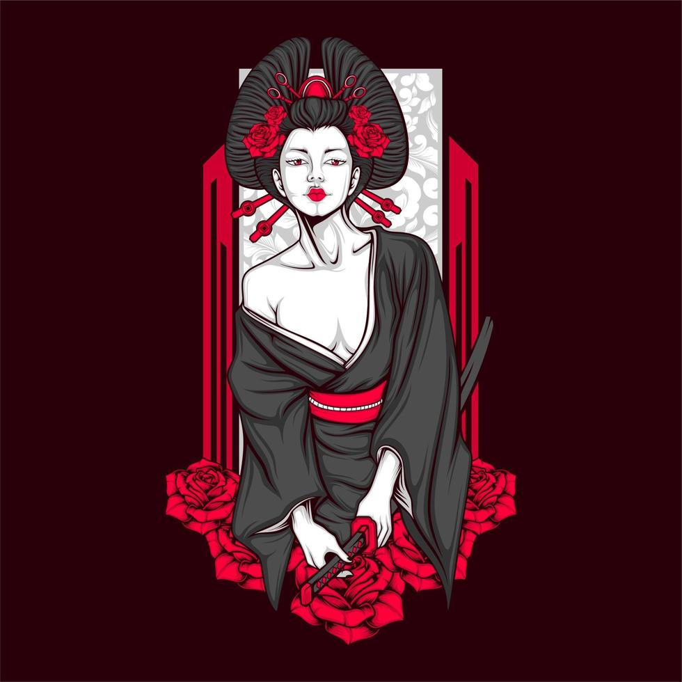 awesome samurai geisha vector