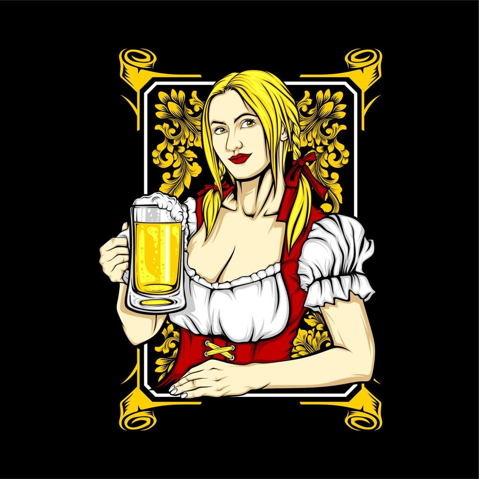 chica y cerveza vector