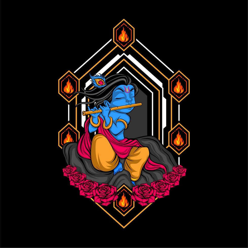 krishna play flute vector