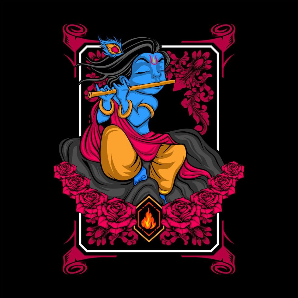 krishna play flute vector