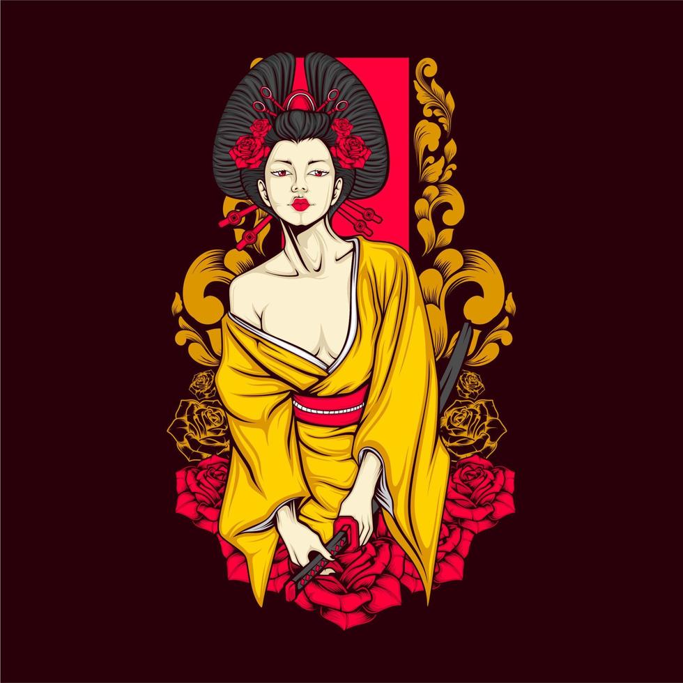 awesome samurai geisha vector