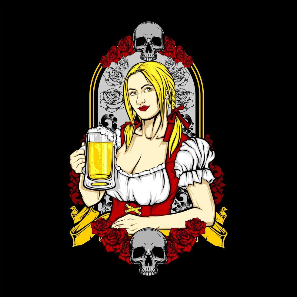 chica y cerveza vector