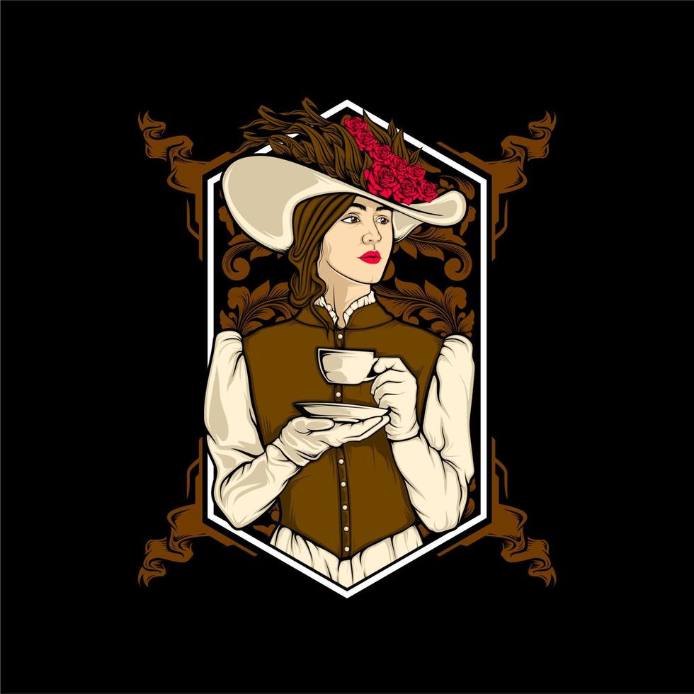 charming lady with cup of tea vector