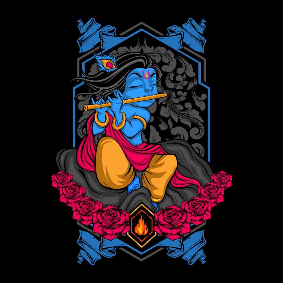 krishna play flute vector