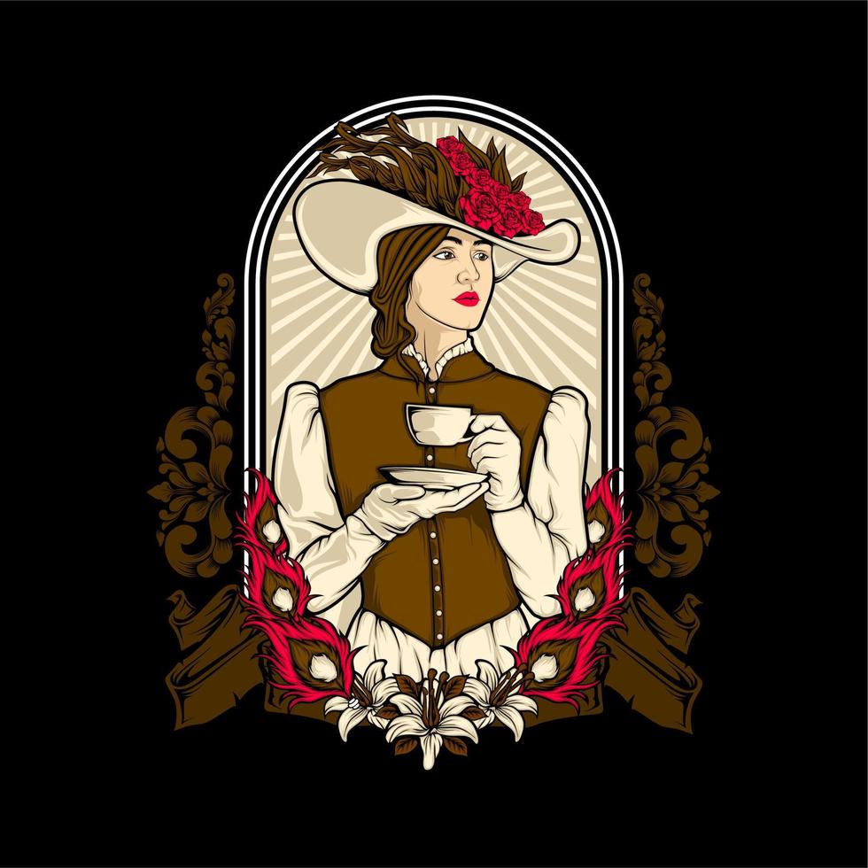 charming lady with cup of tea vector
