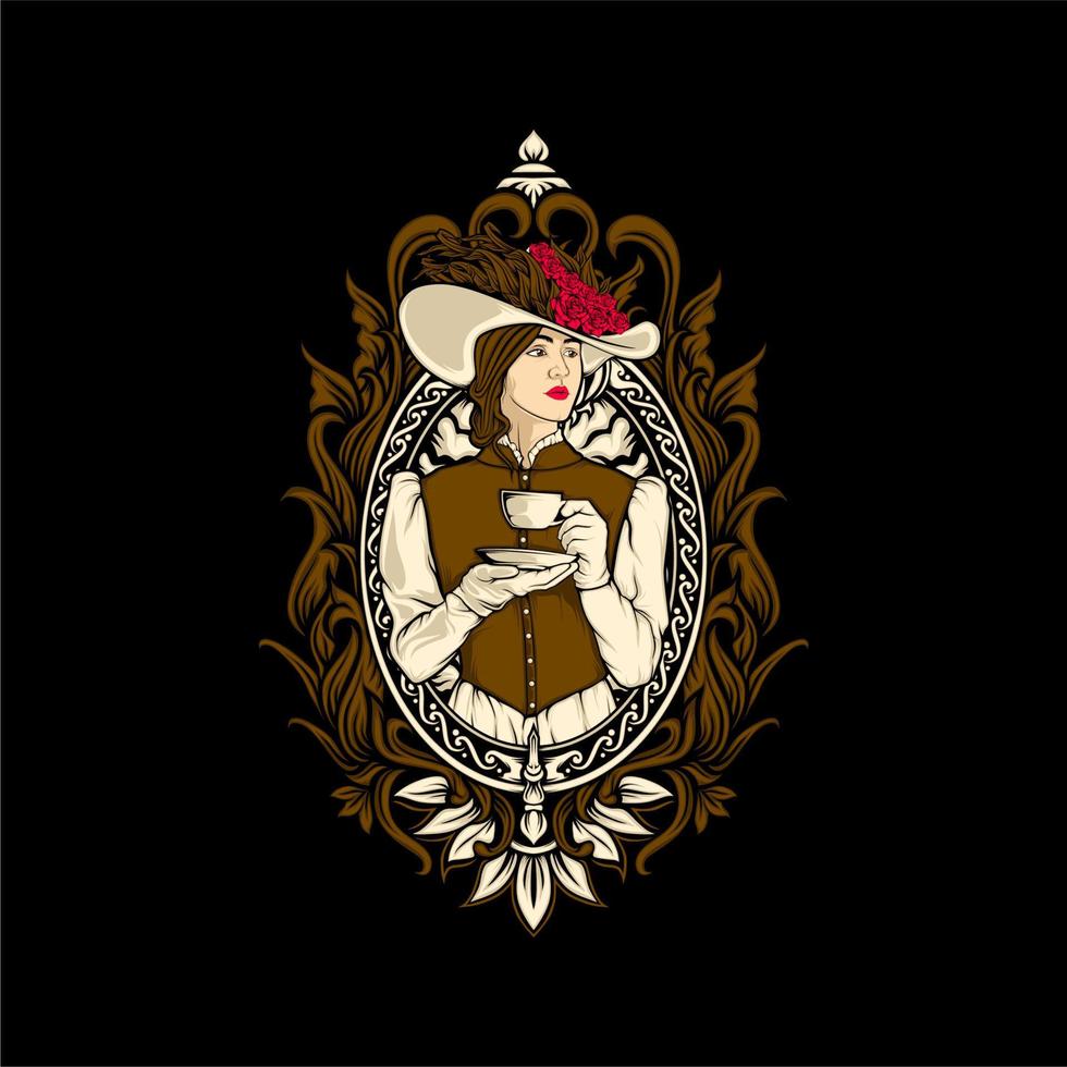 charming lady with cup of tea vector
