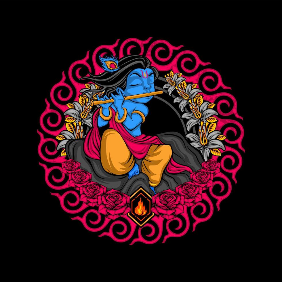 krishna play flute vector