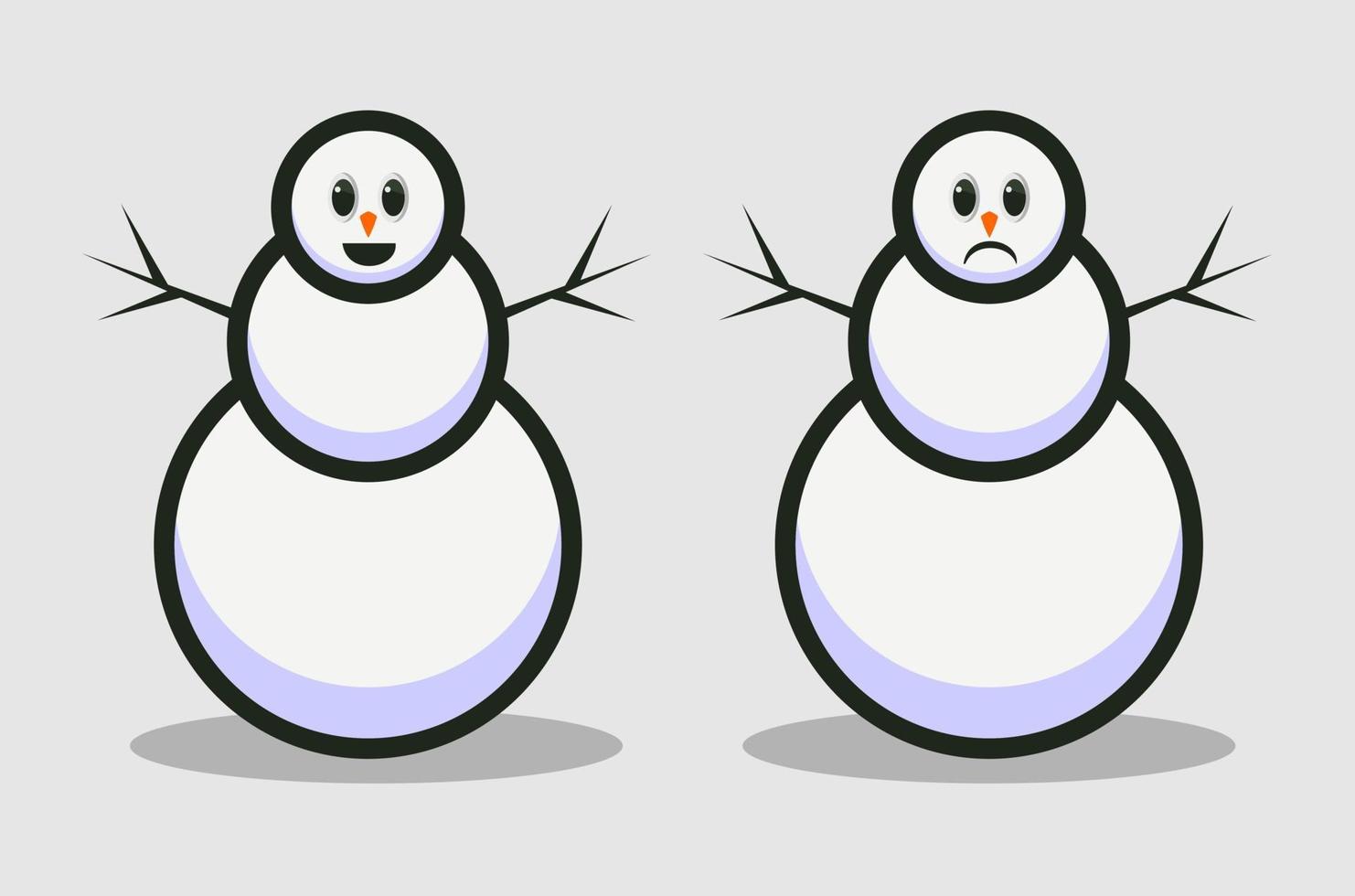 Ilustración vectorial de un muñeco de nieve con dos caras, estado de ánimo feliz y triste vector