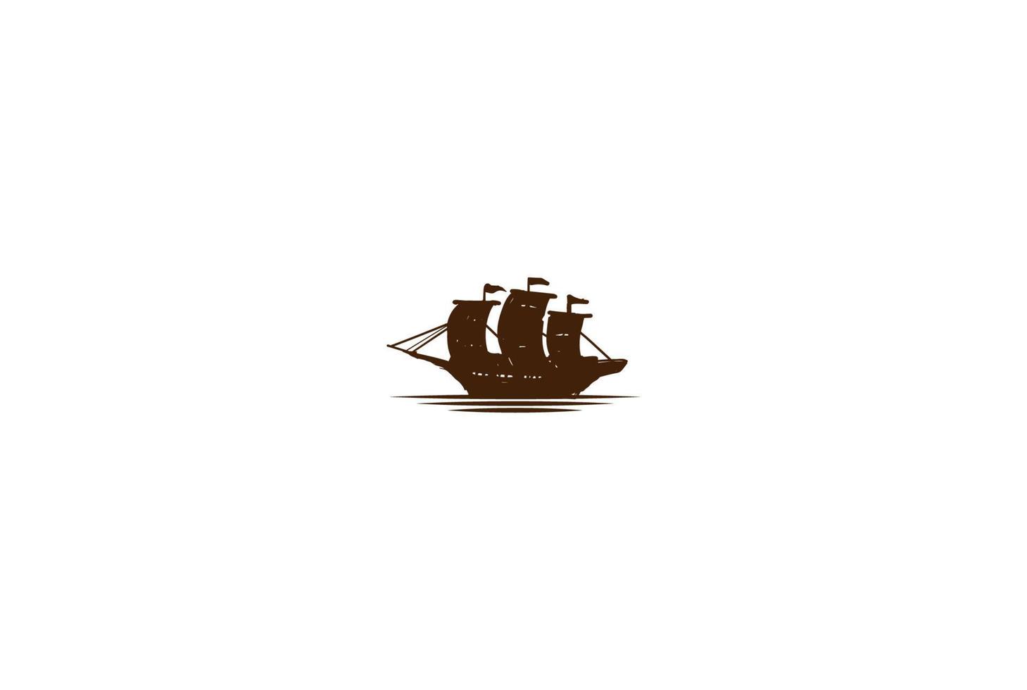 Vintage Retro Rustic Sailing Ship Silhouette Logo Design Vector