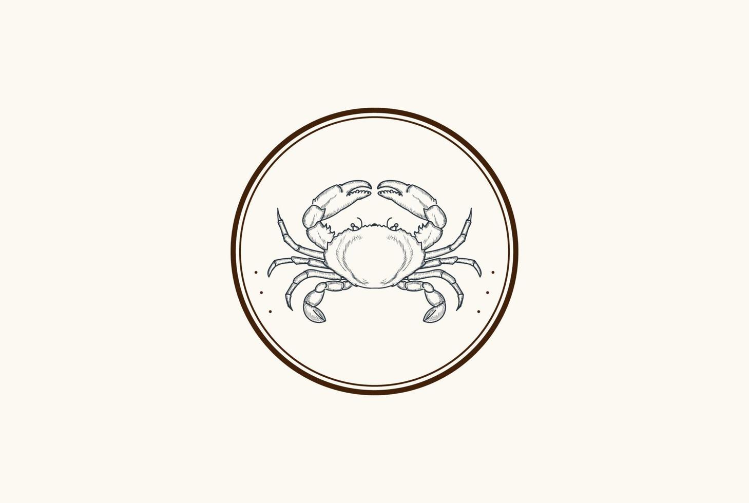 Retro Vintage Circular Crab for Seafood Restaurant or Product Label Logo Design Vector