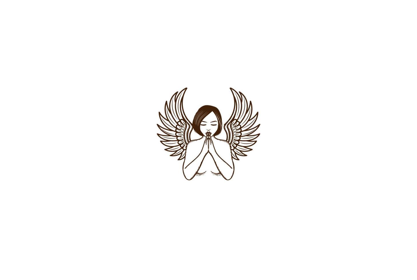 vector de diseño de logotipo de camiseta retro vintage angel rezar rezando