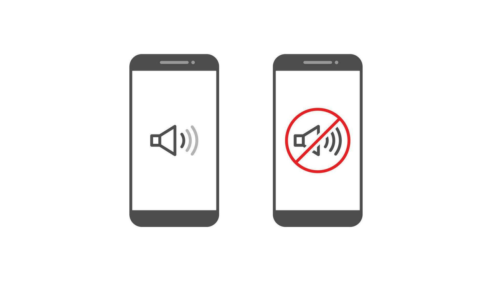 Diseño de vector de notificación de icono de sonido de teléfono inteligente y audio sobre fondo blanco