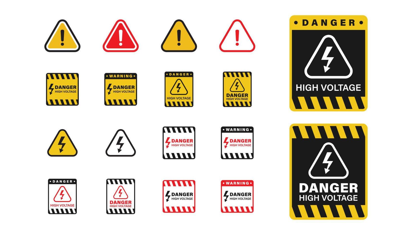 Set of warning and danger high voltage sign board vector