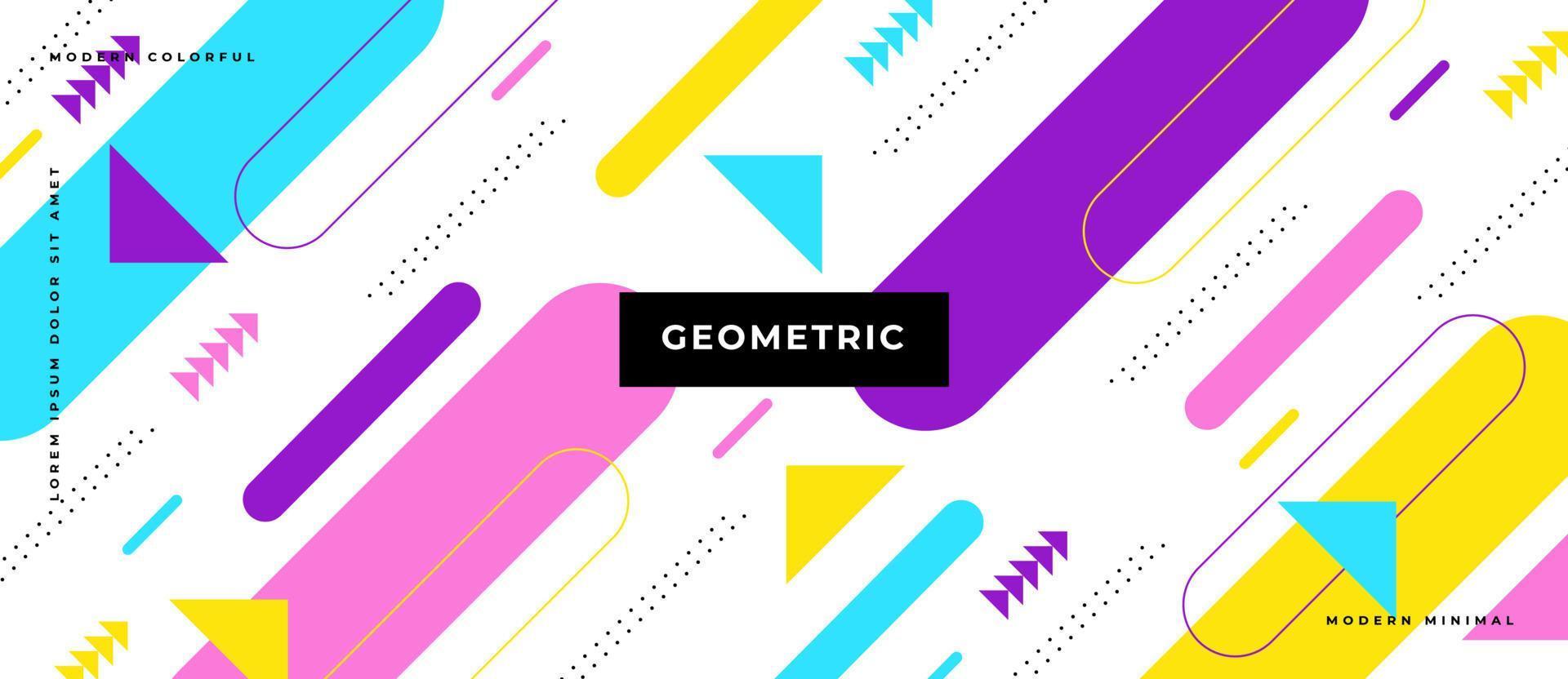 Colorful pattern moving memphis shape. Geometric background with flat shapes, element, line, dot in white plain background. vector