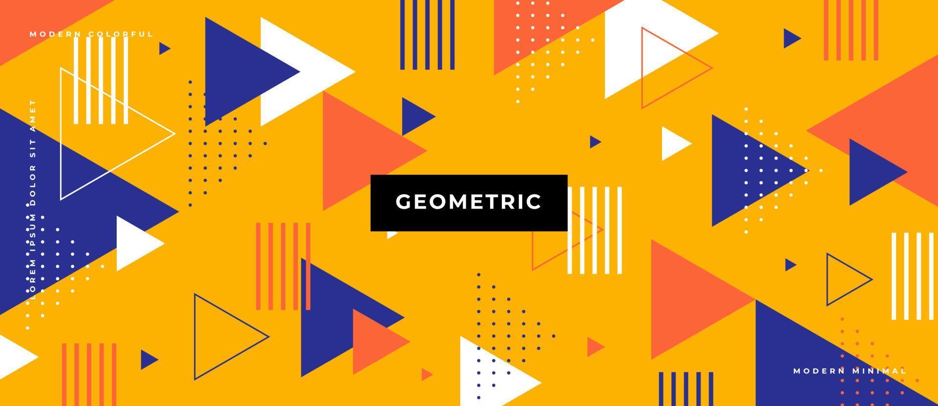 Flat bauhaus triangle geometric. Memphis style animated triangle shape, line, dot on yellow background. vector