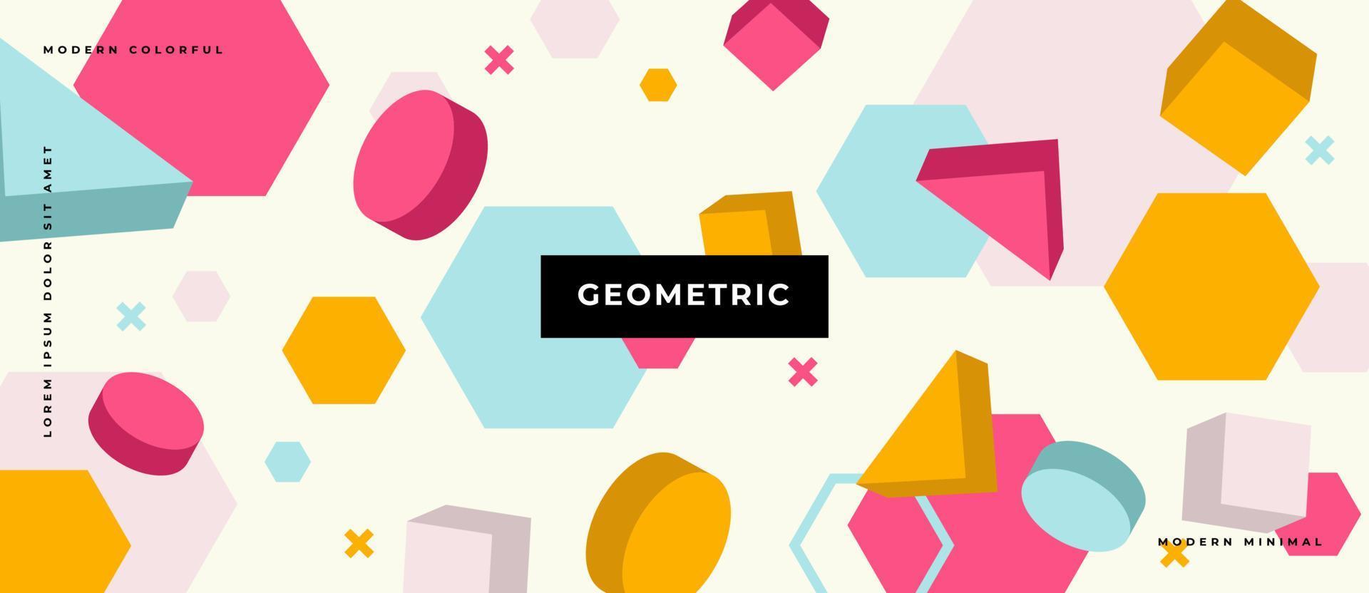 Pastel color geometric 3D animated shape. Memphis style polygon element on minimal background. vector