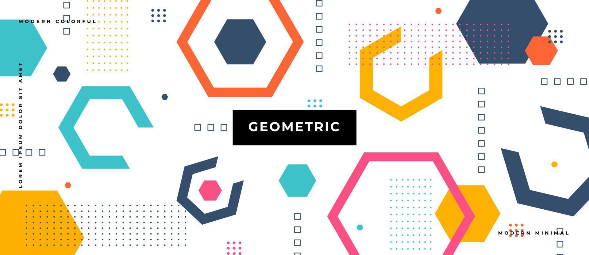 Forma colorida del hexágono en movimiento con diferente línea geométrica, punto, objeto en fondo blanco. vector