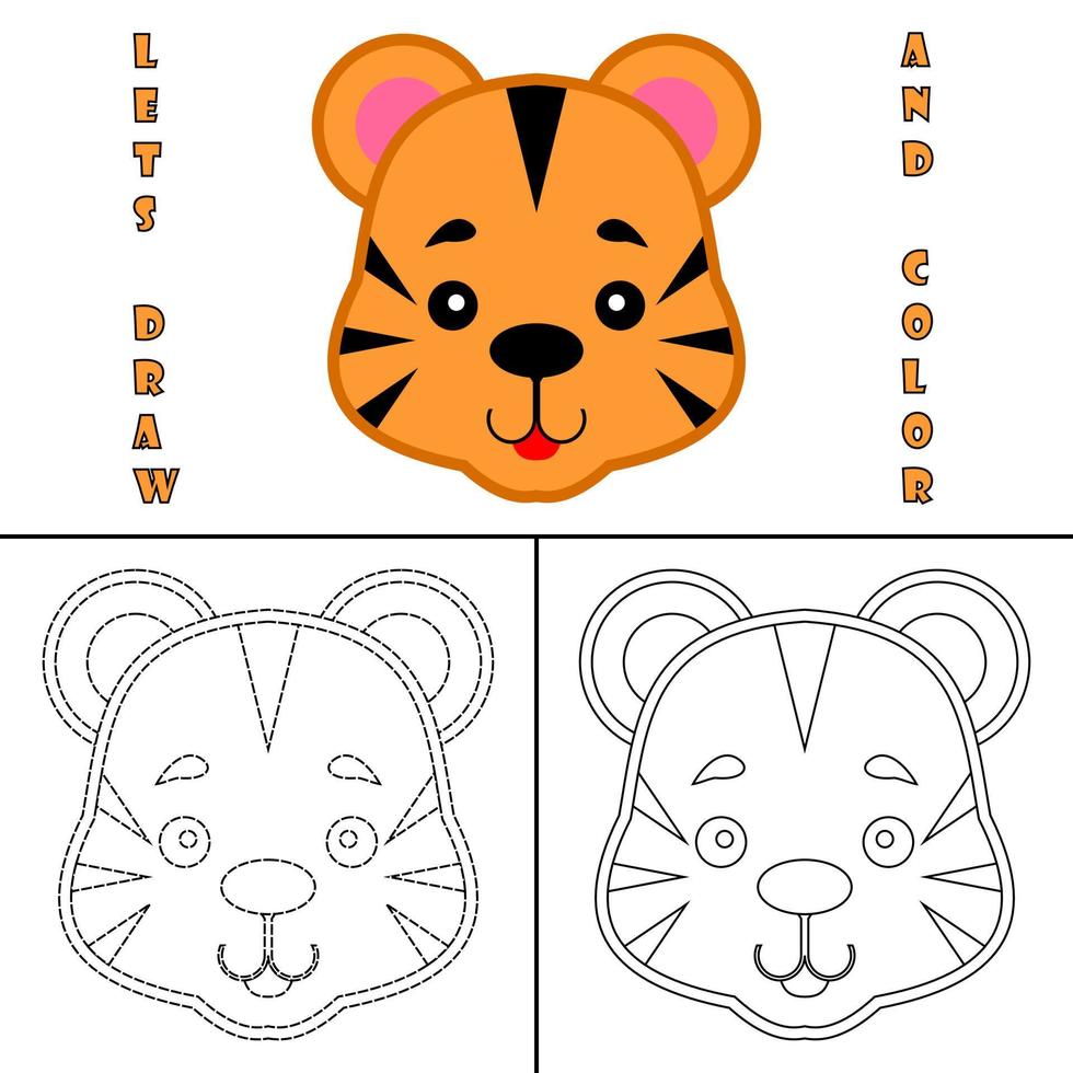 Drawing and coloring pages animal head for kids 20 Vector Art ...