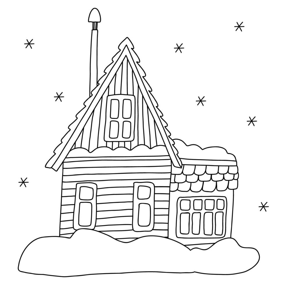 Ilustración de dibujado a mano de doodle de casa rural de invierno aislado en blanco vector