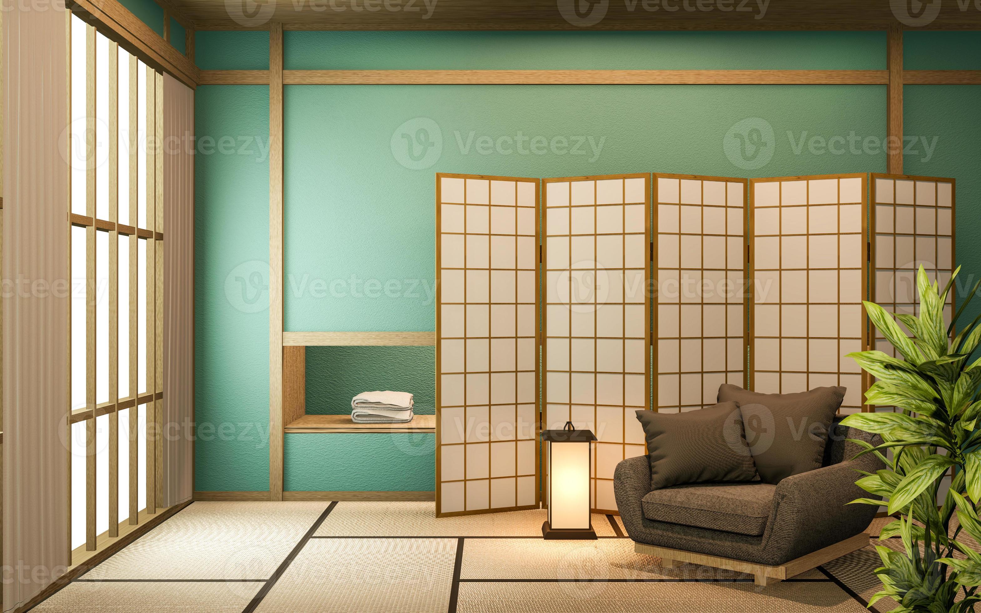 Diseño de madera de papel de partición japonesa en piso de tatami de