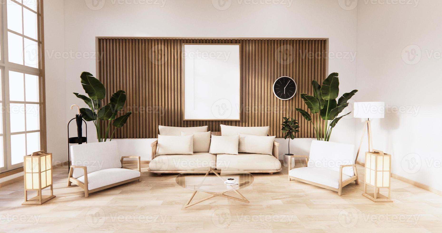 Traditional Japanese style living room mixed with modern design.3D rendering photo