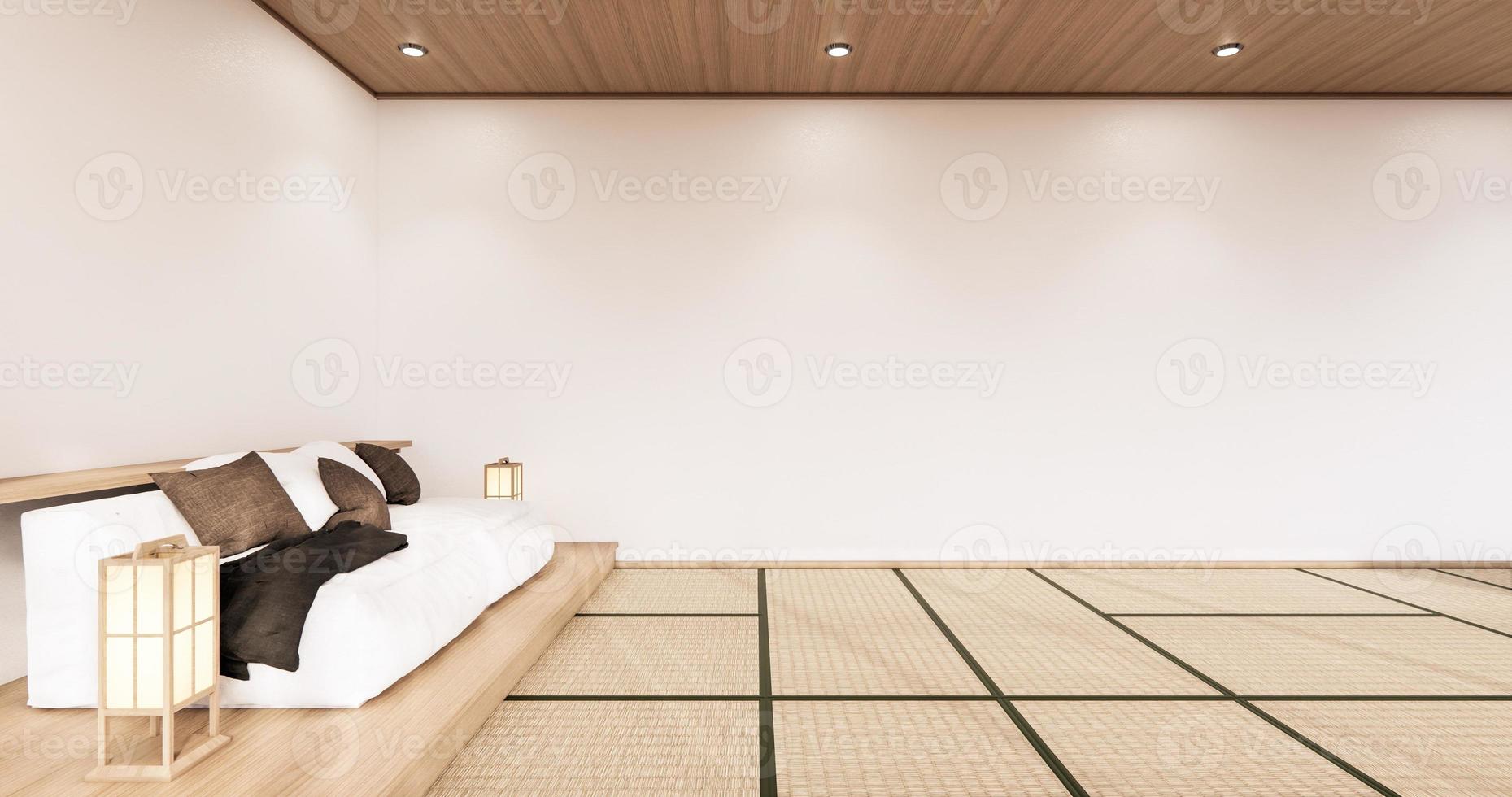 sofá blanco japonés en la habitación Japón diseño tropical y suelo de tatami representación 3d foto
