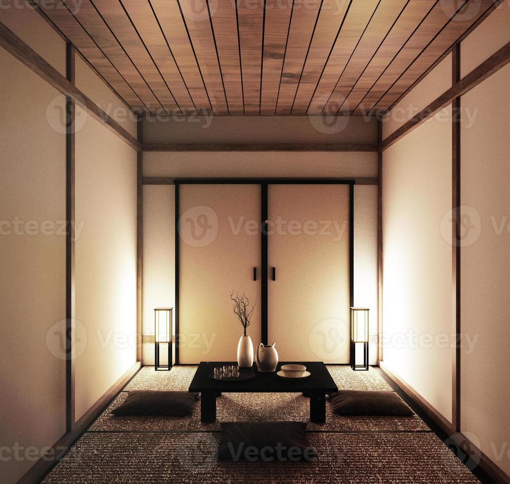 interior Japanese empty room tatami mat Designing the most beautiful. 3D rendering photo