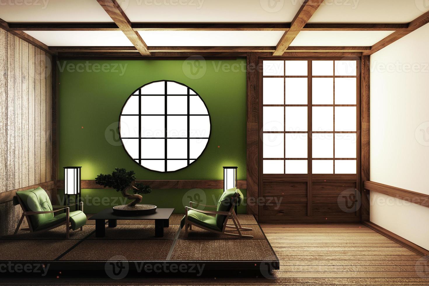 japan interior design,modern living room. 3d illustration, 3d rendering photo