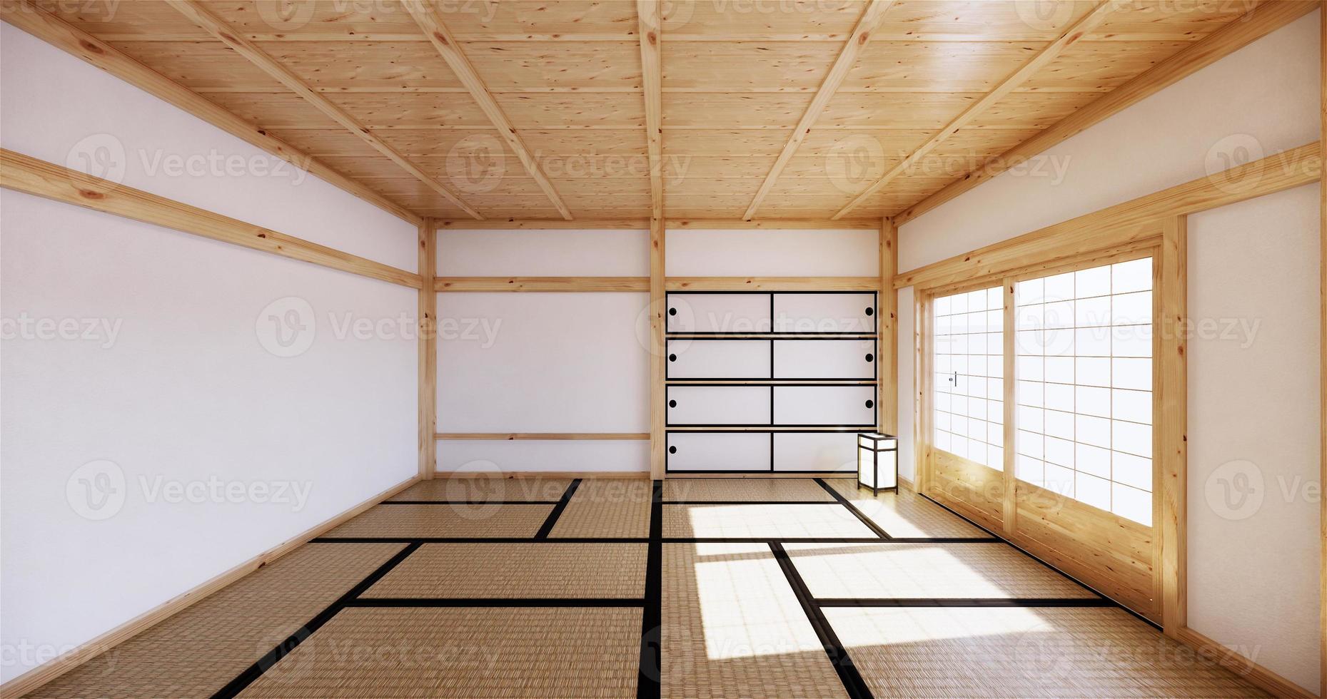 interior design,modern living empty room with table,tatami mat floor. 3D rendering photo