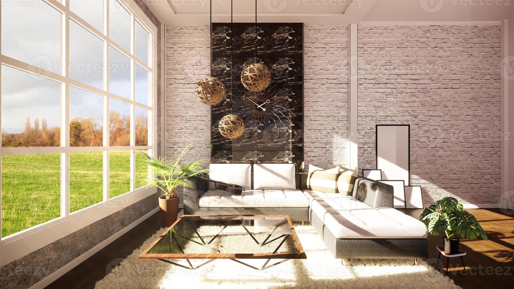 Loft modern interior designed as a open plan modern apartment. 3D rendering photo