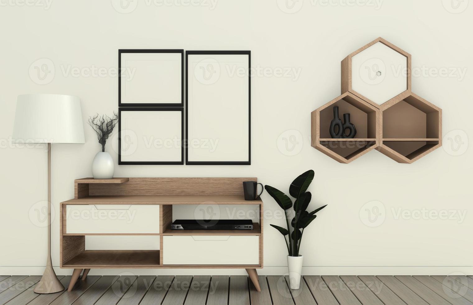 mock up Tv cabinet in modern empty room Japanese - zen style,minimal designs. 3D rendering photo