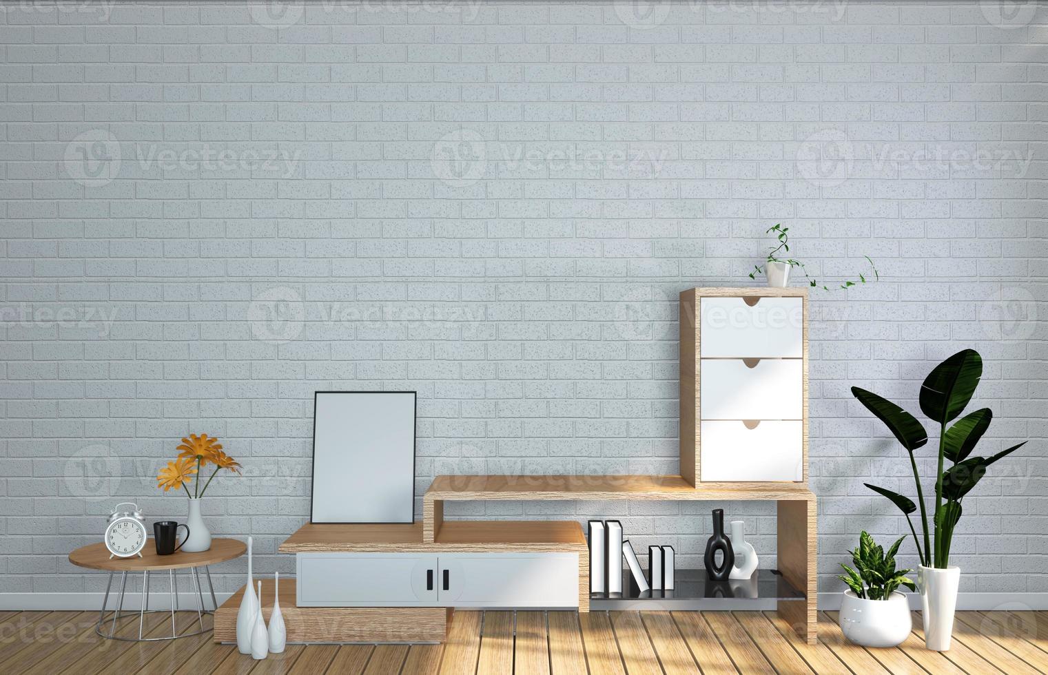 Tv Mockup room wall in japanese living room. 3d rendering photo